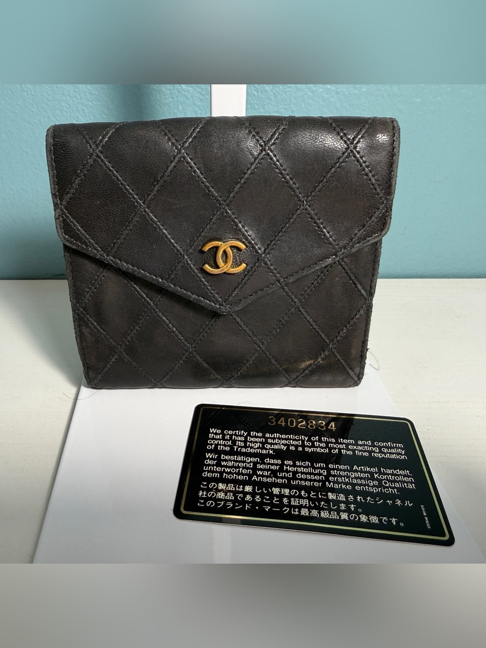 Vintage Chanel Quilted Lambskin Bicolore "W-Hook" Compact Wallet W/Black Card